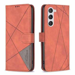 For Samsung Galaxy S25 5G Magnetic Buckle Rhombus Texture Leather Phone Case(Brown)