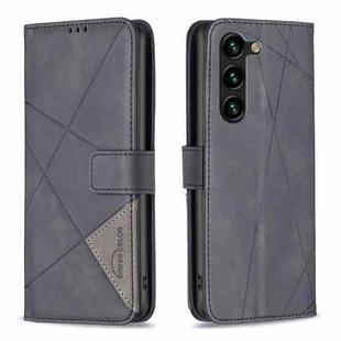 For Samsung Galaxy S25+ 5G Magnetic Buckle Rhombus Texture Leather Phone Case(Black)