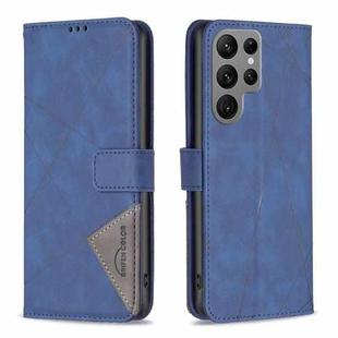 For Samsung Galaxy S25 Ultra 5G Magnetic Buckle Rhombus Texture Leather Phone Case(Blue)