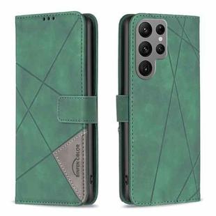 For Samsung Galaxy S25 Ultra 5G Magnetic Buckle Rhombus Texture Leather Phone Case(Green)