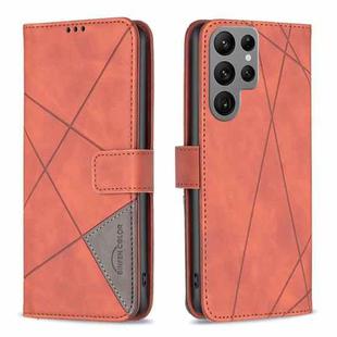 For Samsung Galaxy S25 Ultra 5G Magnetic Buckle Rhombus Texture Leather Phone Case(Brown)