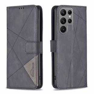 For Samsung Galaxy S25 Ultra 5G Magnetic Buckle Rhombus Texture Leather Phone Case(Black)