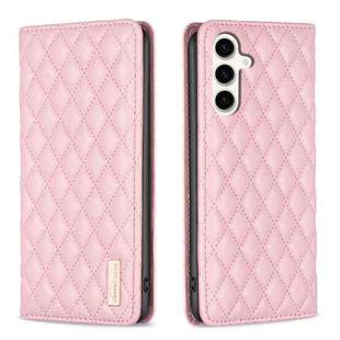 For Samsung Galaxy S24 FE 5G Diamond Lattice Magnetic Leather Flip Phone Case(Pink)