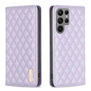 For Samsung Galaxy S25 Ultra 5G Diamond Lattice Magnetic Leather Flip Phone Case(Purple)