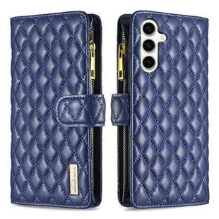 For Samsung Galaxy S24 FE 5G Diamond Lattice Zipper Wallet Leather Flip Phone Case(Blue)