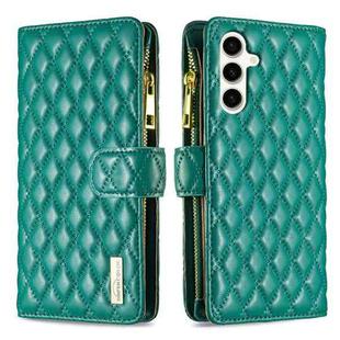 For Samsung Galaxy S24 FE 5G Diamond Lattice Zipper Wallet Leather Flip Phone Case(Green)