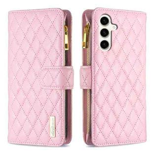 For Samsung Galaxy S24 FE 5G Diamond Lattice Zipper Wallet Leather Flip Phone Case(Pink)