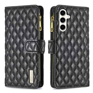 For Samsung Galaxy S24 FE 5G Diamond Lattice Zipper Wallet Leather Flip Phone Case(Black)