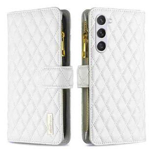 For Samsung Galaxy S25+ 5G Diamond Lattice Zipper Wallet Leather Flip Phone Case(White)