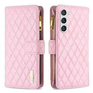 For Samsung Galaxy S25+ 5G Diamond Lattice Zipper Wallet Leather Flip Phone Case(Pink)