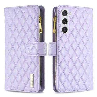 For Samsung Galaxy S25+ 5G Diamond Lattice Zipper Wallet Leather Flip Phone Case(Purple)