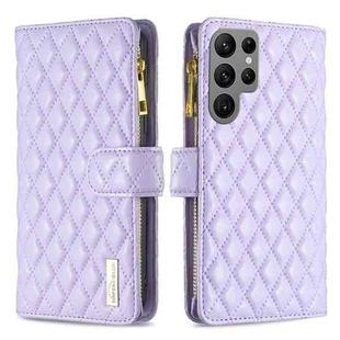 For Samsung Galaxy S25 Ultra 5G Diamond Lattice Zipper Wallet Leather Flip Phone Case(Purple)