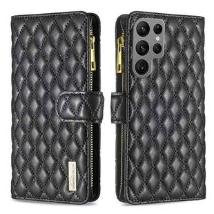 For Samsung Galaxy S25 Ultra 5G Diamond Lattice Zipper Wallet Leather Flip Phone Case(Black)