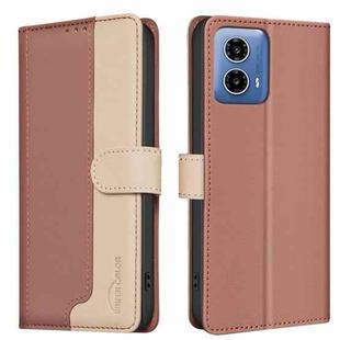 For Motorola Moto G34 5G Color Matching RFID Anti-theft Leather Phone Case(Brown)