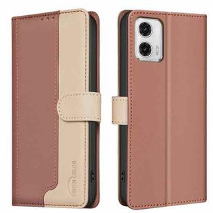 For Motorola Moto G73 5G Color Matching RFID Anti-theft Leather Phone Case(Brown)