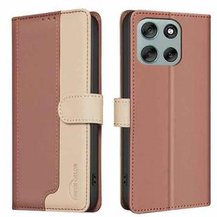 For Motorola Moto G56 5G Color Matching RFID Anti-theft Leather Phone Case(Brown)