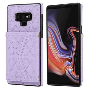 For Samsung Galaxy Note9 Splicing Rhombic Texture Card Bag Phone Case with Long Lanyard(Purple)