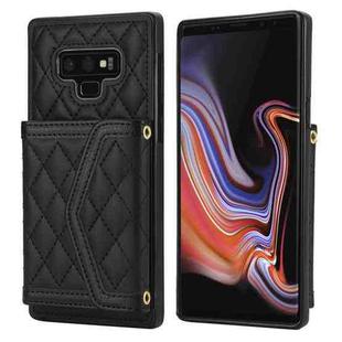 For Samsung Galaxy Note9 Splicing Rhombic Texture Card Bag Phone Case with Long Lanyard(Black)
