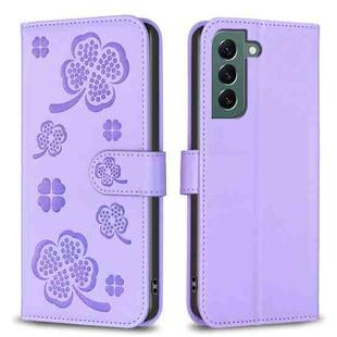 For Samsung Galaxy S24 FE 5G Four-leaf Embossed Leather Phone Case(Purple)