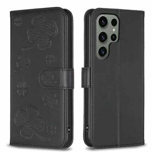 For Samsung Galaxy S25 Ultra 5G Four-leaf Embossed Leather Phone Case(Black)