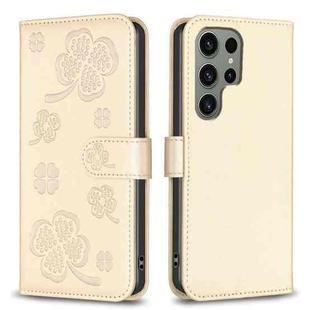 For Samsung Galaxy S25 Ultra 5G Four-leaf Embossed Leather Phone Case(Gold)