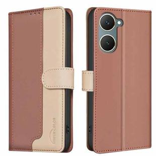 For vivo Y03 4G Color Matching RFID Anti-theft Leather Phone Case(Brown)