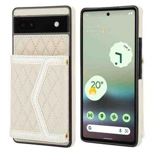 For Google Pixel 6a Splicing Rhombic Texture Card Bag Phone Case with Long Lanyard(Beige)