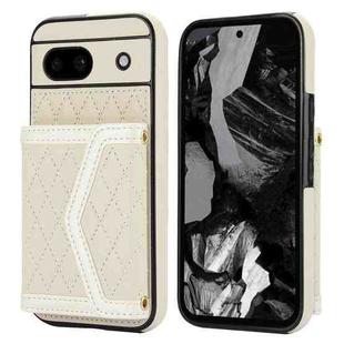 For Google Pixel 8a Splicing Rhombic Texture Card Bag Phone Case with Long Lanyard(Beige)