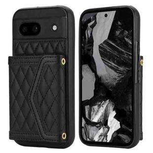 For Google Pixel 8a Splicing Rhombic Texture Card Bag Phone Case with Long Lanyard(Black)