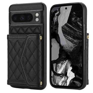 For Google Pixel 8 Pro Splicing Rhombic Texture Card Bag Phone Case with Long Lanyard(Black)