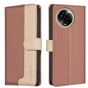 For Realme 11 5G Global / 11X Color Matching RFID Anti-theft Leather Phone Case(Brown)