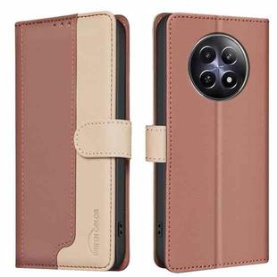 For Realme 12 5G Global Color Matching RFID Anti-theft Leather Phone Case(Brown)
