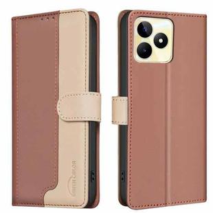 For Realme C53 Color Matching RFID Anti-theft Leather Phone Case(Brown)