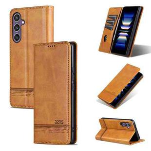 For Samsung Galaxy S24 FE 5G AZNS Magnetic Calf Texture Flip Leather Phone Case(Light Brown)