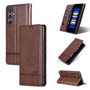 For Samsung Galaxy S24 FE 5G AZNS Magnetic Calf Texture Flip Leather Phone Case(Dark Brown)