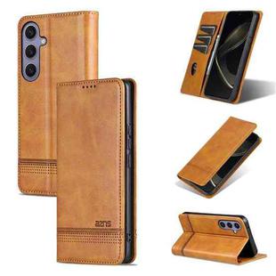 For Samsung Galaxy S25 5G AZNS Magnetic Calf Texture Flip Leather Phone Case(Light Brown)