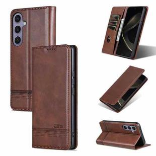 For Samsung Galaxy S25+ 5G AZNS Magnetic Calf Texture Flip Leather Phone Case(Dark Brown)