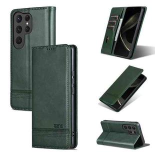 For Samsung Galaxy S25 Ultra 5G AZNS Magnetic Calf Texture Flip Leather Phone Case(Dark Green)