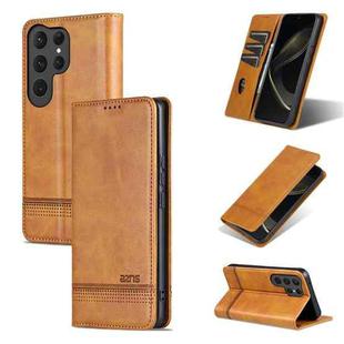 For Samsung Galaxy S25 Ultra 5G AZNS Magnetic Calf Texture Flip Leather Phone Case(Light Brown)