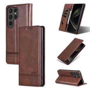 For Samsung Galaxy S25 Ultra 5G AZNS Magnetic Calf Texture Flip Leather Phone Case(Dark Brown)
