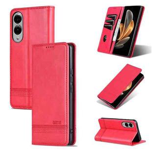 For Samsung Galaxy S25 Edge 5G AZNS Magnetic Calf Texture Flip Leather Phone Case(Red)