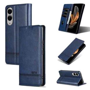 For Samsung Galaxy S25 Edge 5G AZNS Magnetic Calf Texture Flip Leather Phone Case(Dark Blue)