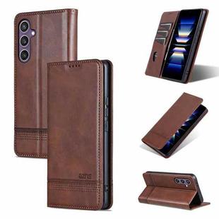 For Samsung Galaxy S25 FE 5G AZNS Magnetic Calf Texture Flip Leather Phone Case(Dark Brown)