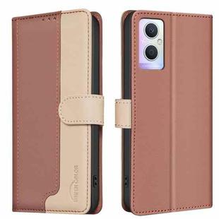 For OPPO A96 5G / Reno7 Z Color Matching RFID Anti-theft Leather Phone Case(Brown)