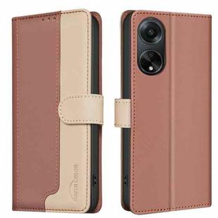 For OPPO A98 5G / F23 / A1 Color Matching RFID Anti-theft Leather Phone Case(Brown)