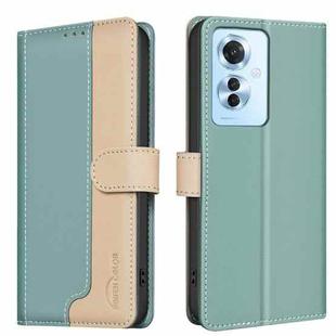 For OPPO Reno11 F 5G Color Matching RFID Anti-theft Leather Phone Case(Green)