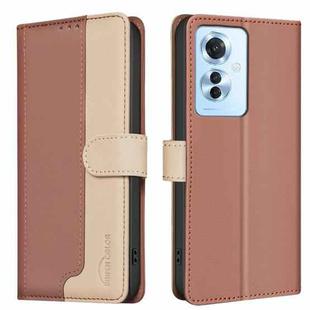 For OPPO Reno11 F 5G Color Matching RFID Anti-theft Leather Phone Case(Brown)