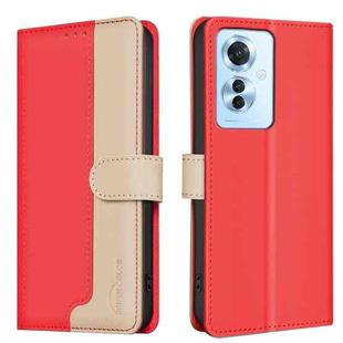 For OPPO Reno11 F 5G Color Matching RFID Anti-theft Leather Phone Case(Red)