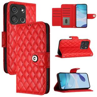 For itel A05s Rhombic Texture Flip Leather Phone Case with Lanyard(Red)