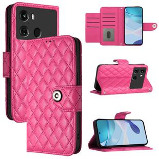 For itel P40 Rhombic Texture Flip Leather Phone Case with Lanyard(Rose Red)
